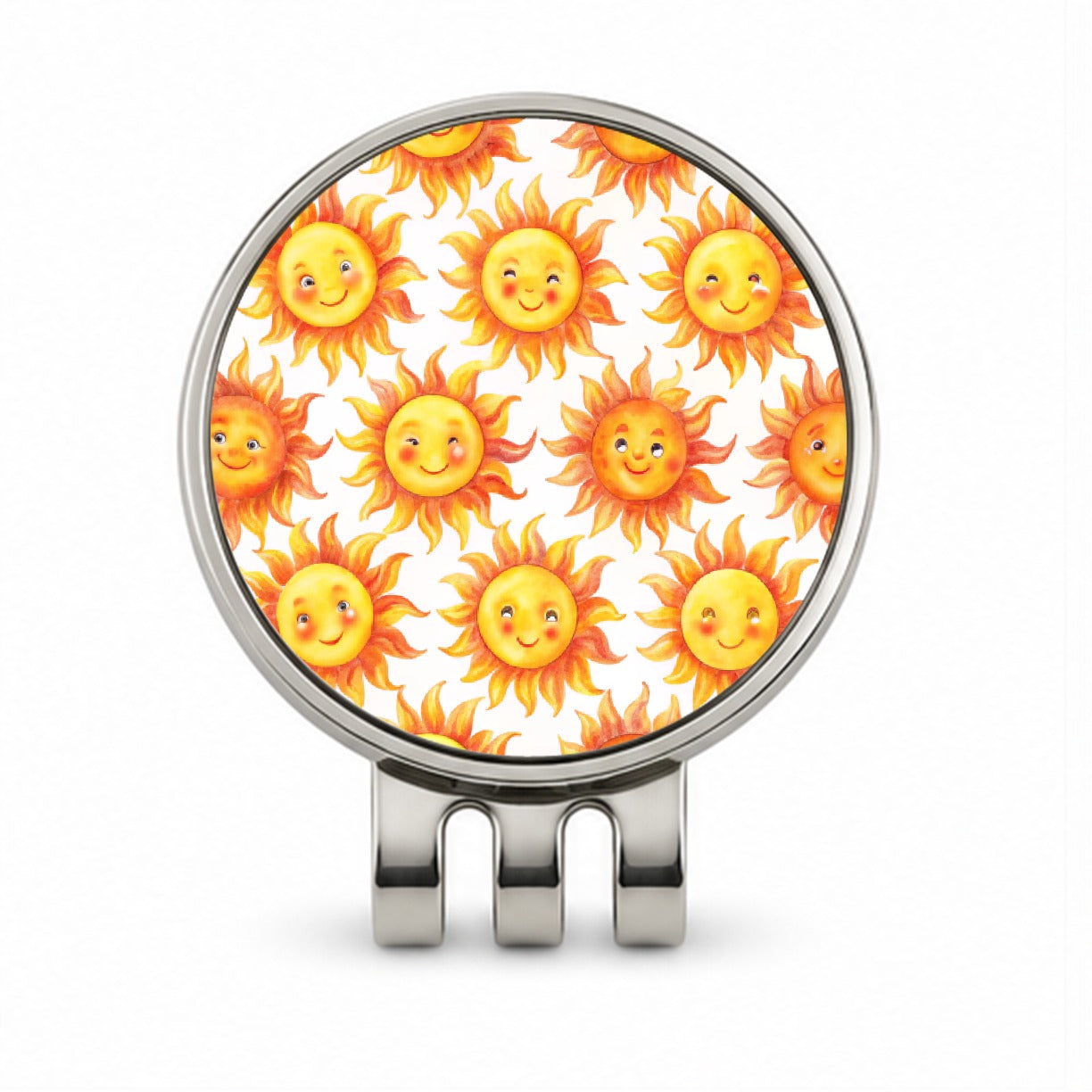 Smiling Suns Watercolor Golf Hat Clip with Ball Marker
