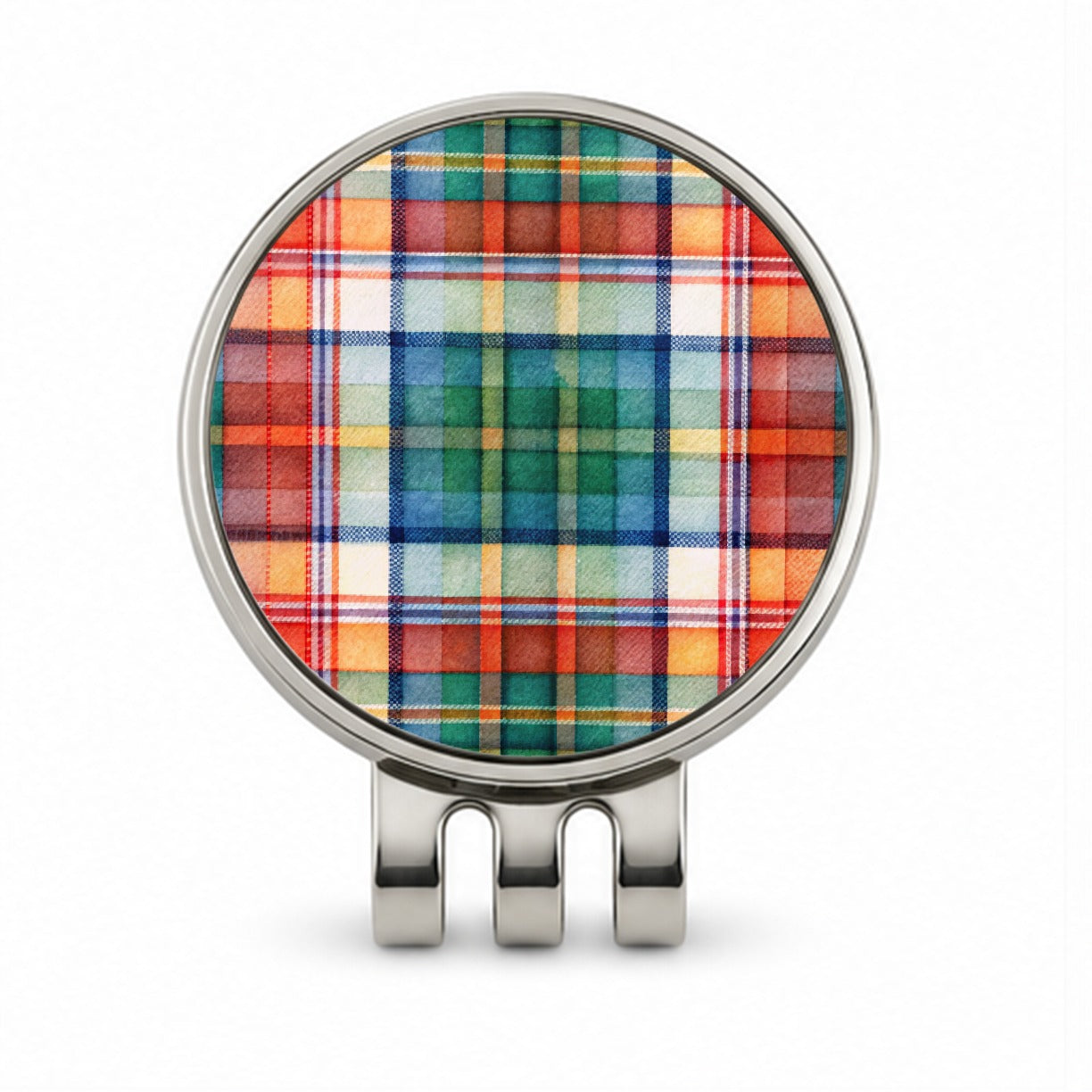 Tartan Plaid Watercolor Golf Hat Clip with Ball Marker