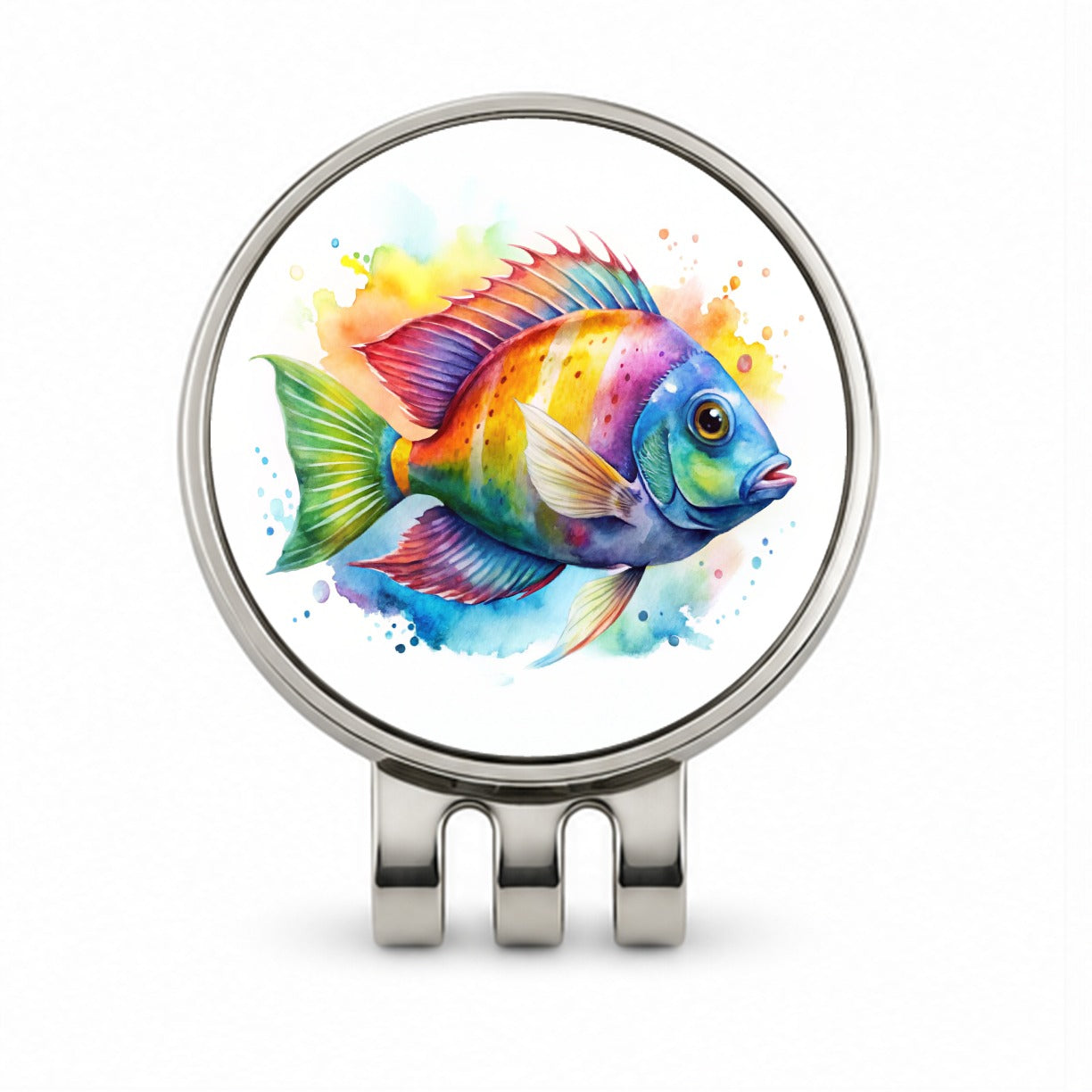 Tropical Fish Watercolor Design Golf Hat Clip with Ball Marker