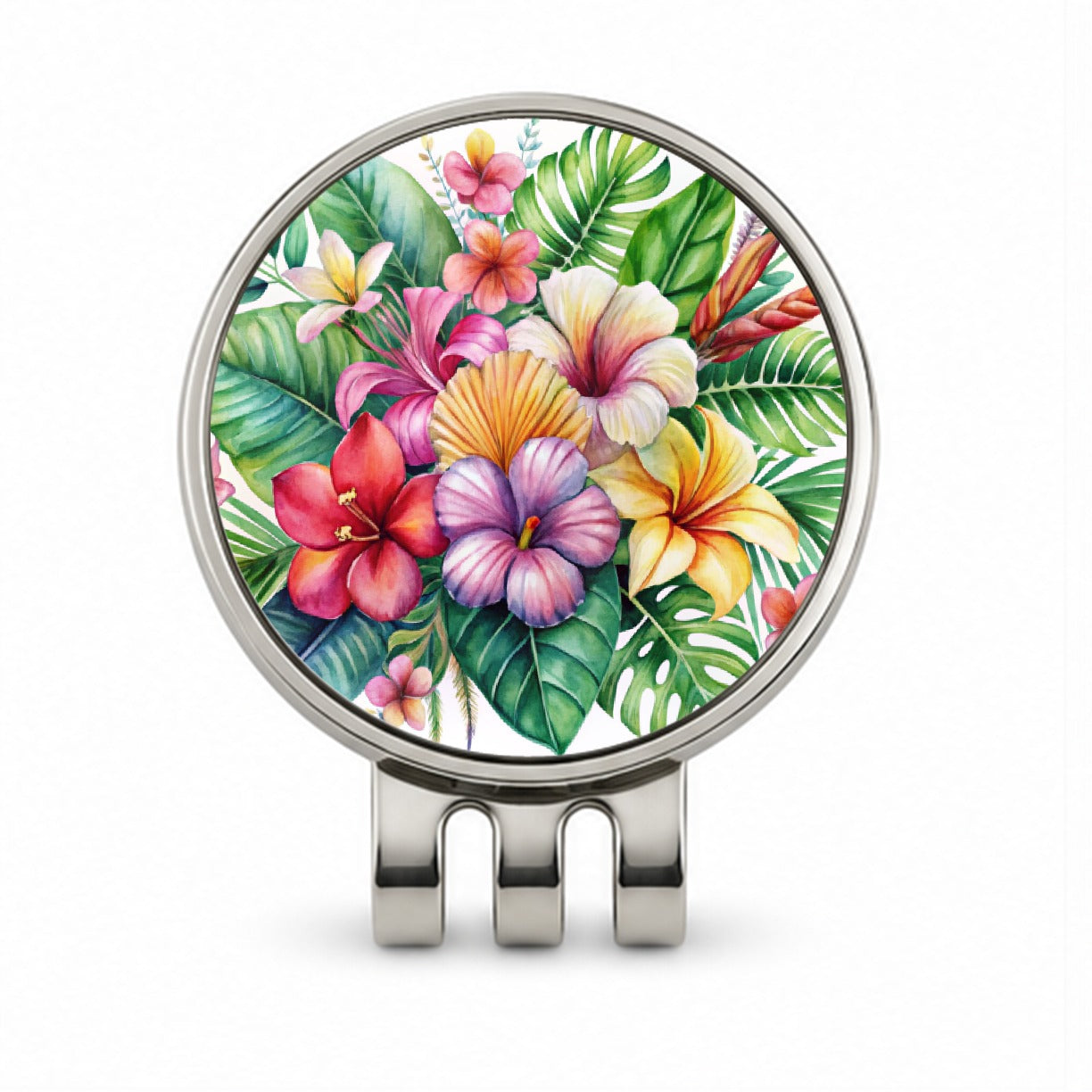 Tropical Flowers Watercolor Design Golf Hat Clip with Ball Marker
