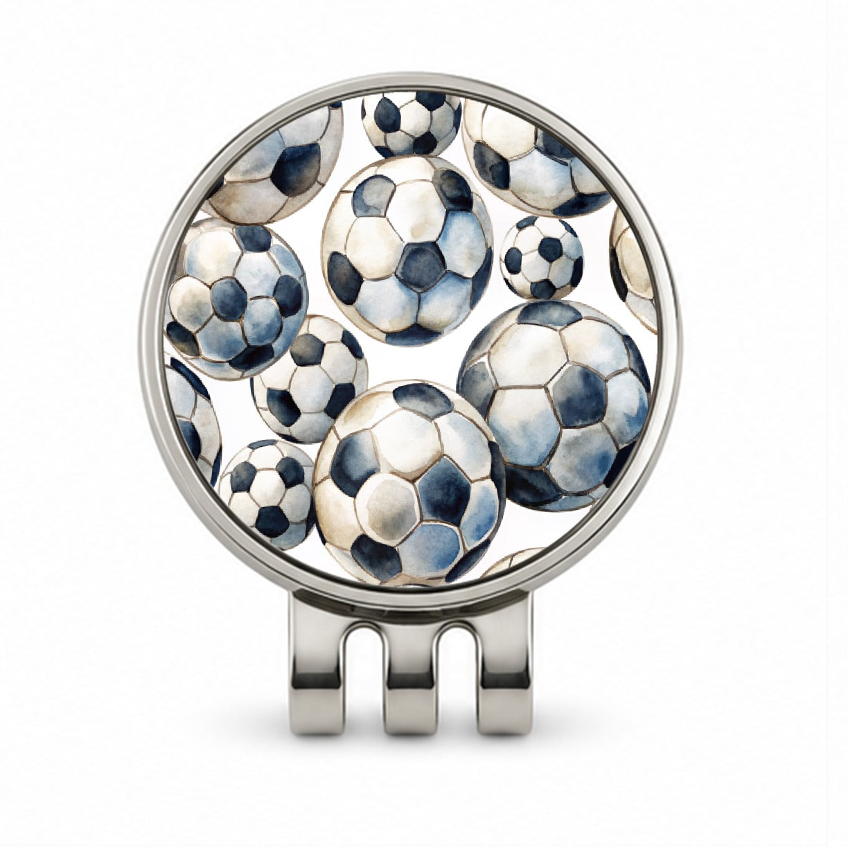 White Black Soccer Balls Watercolor Golf Hat Clip with Ball Marker