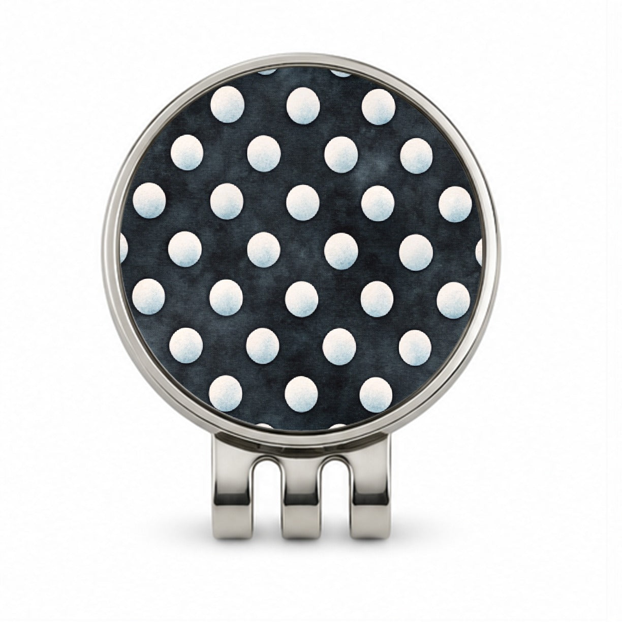 White Polka Dots Black Background Golf Hat Clip with Ball Marker