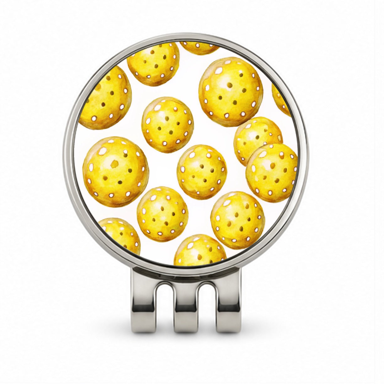 Yellow Pickleballs Watercolor Golf Hat Clip with Ball Marker