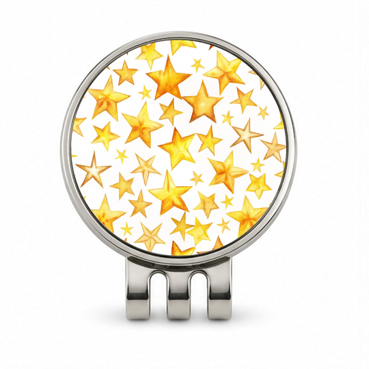 Yellow Stars Watercolor Golf Hat Clip with Ball Marker