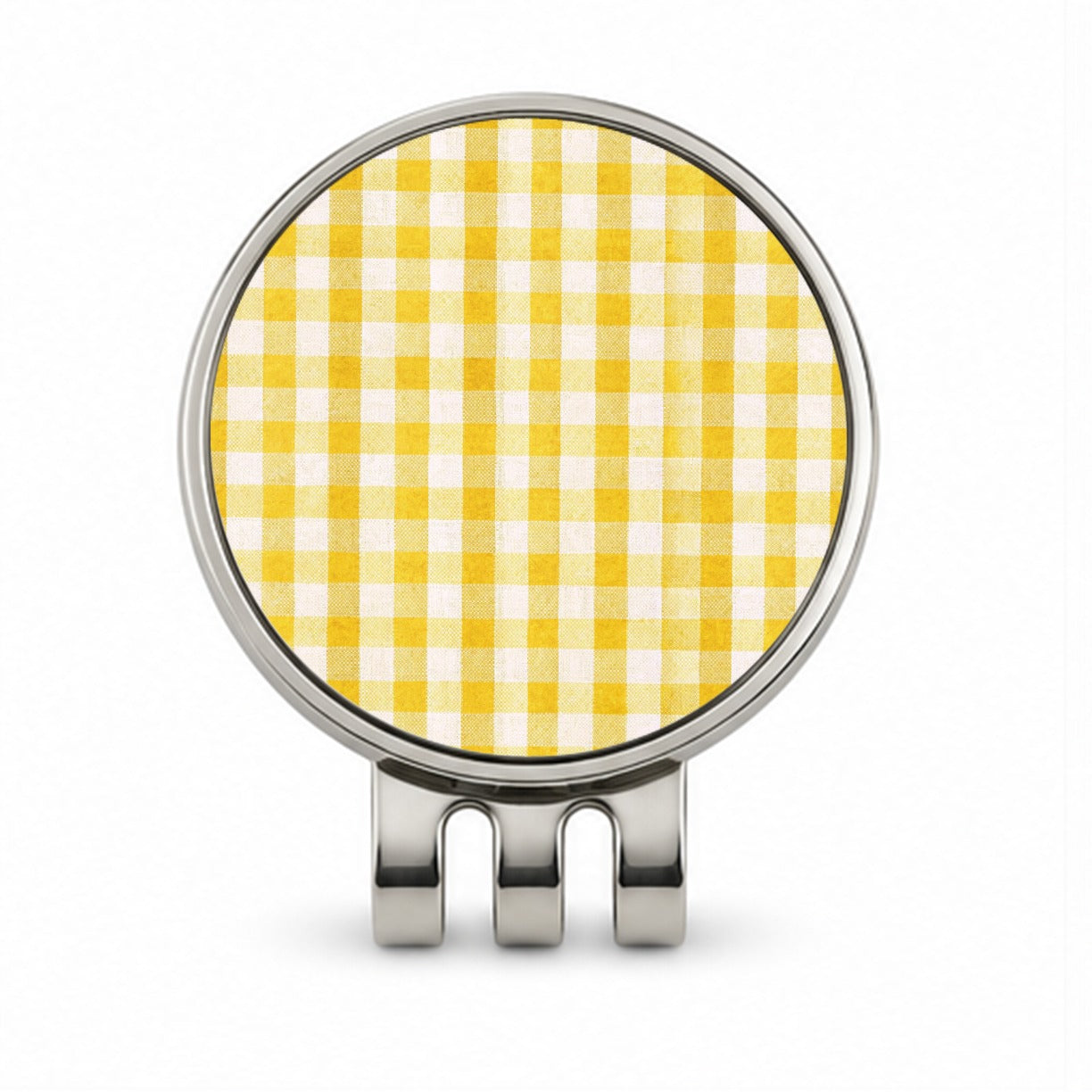 Yellow White Gingham Watercolor Golf Hat Clip with Ball Marker