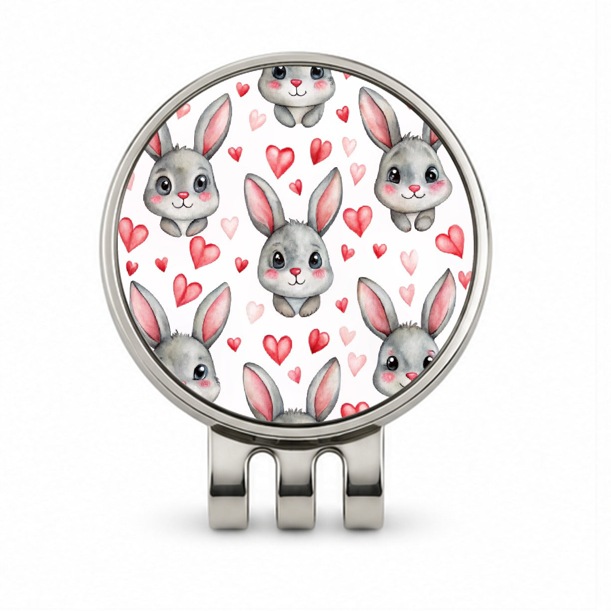 Adorable Gray Bunnies And Hearts Golf Hat Clip with Ball Marker