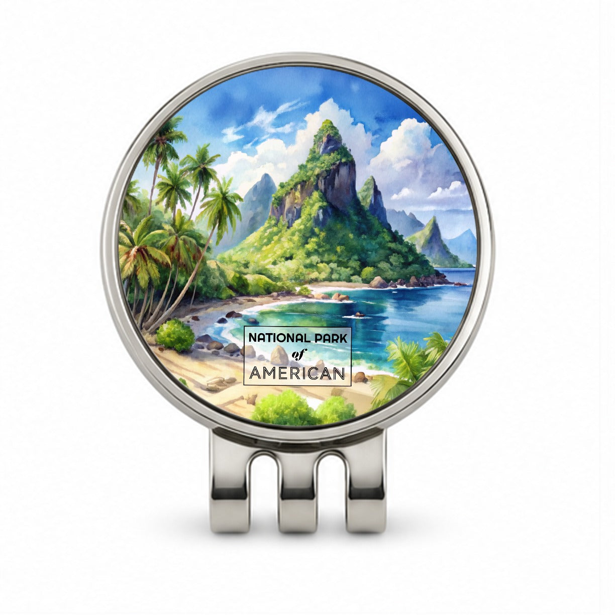 American Samoa National Park Watercolor Golf Hat Clip with Ball Marker