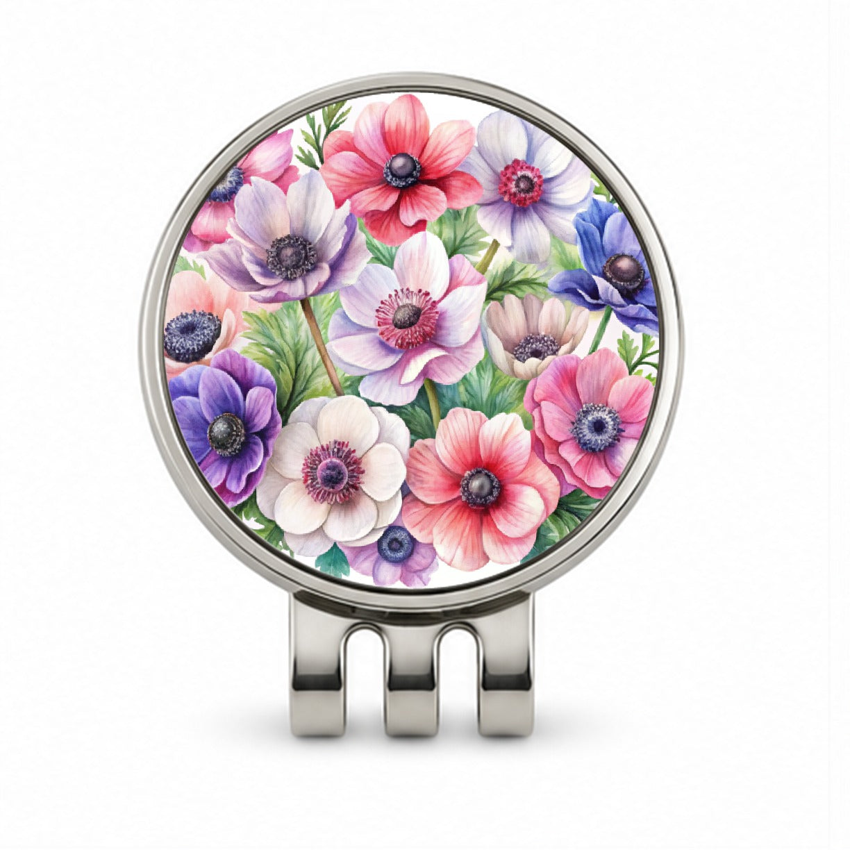 Anemone Flowers Watercolor Golf Hat Clip with Ball Marker