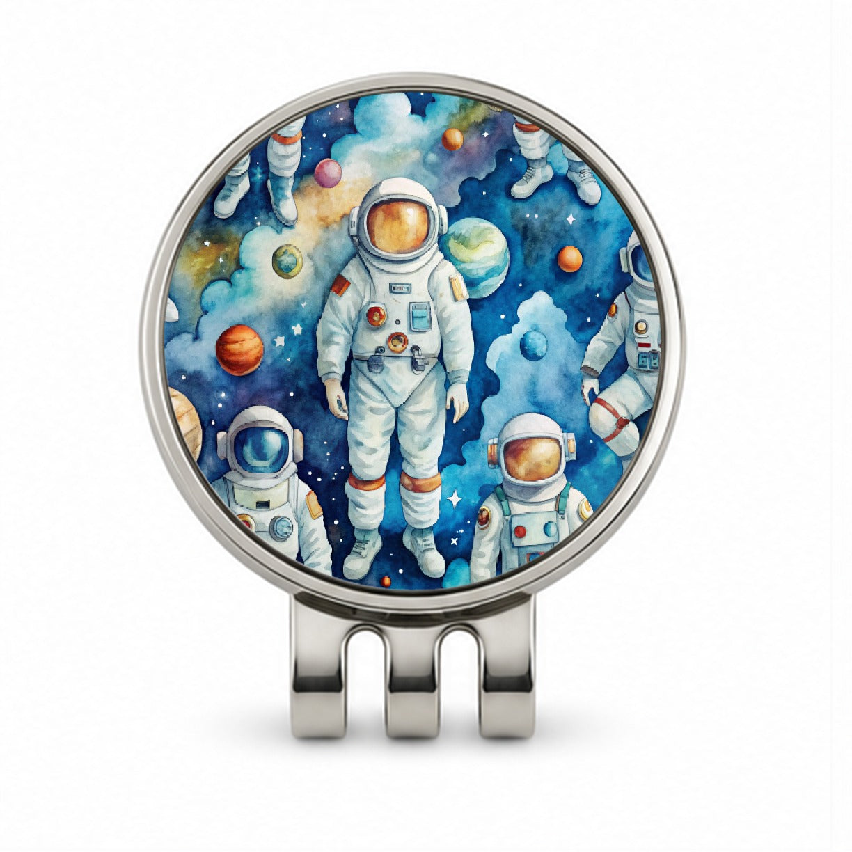 Astronauts In Space Watercolor Golf Hat Clip with Ball Marker