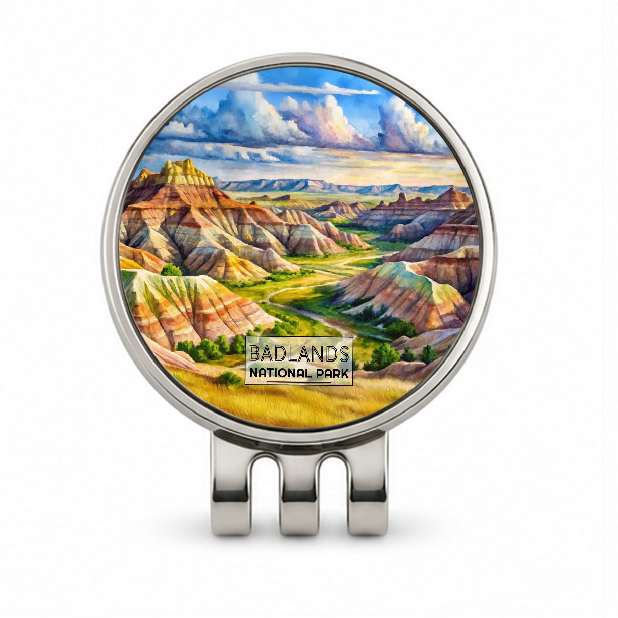 Badlands National Park South Dakota Watercolor Golf Hat Clip with Ball Marker