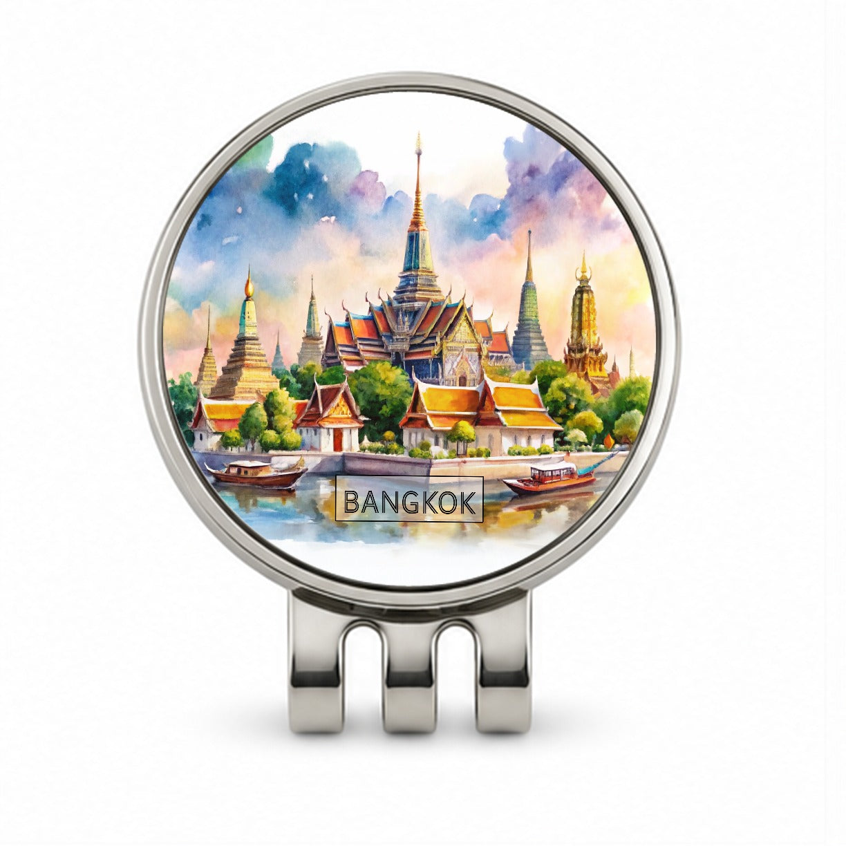 Bangkok Thailand Travel City Watercolor Golf Hat Clip with Ball Marker
