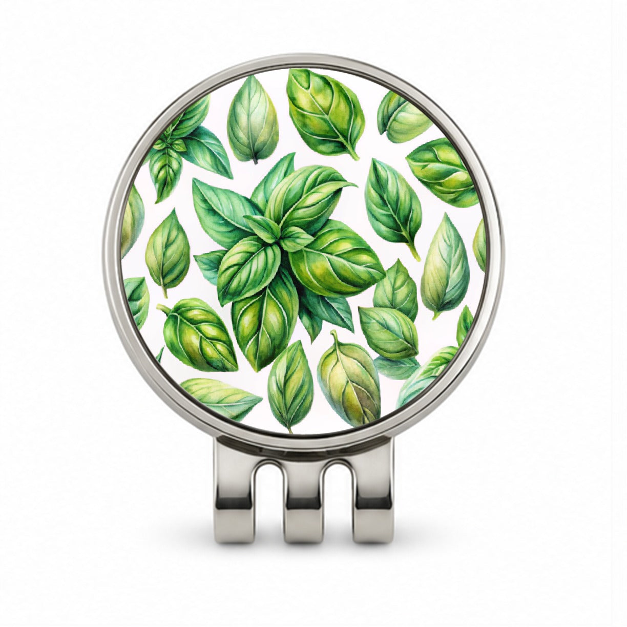 Basil Leaves Watercolor Golf Hat Clip with Ball Marker