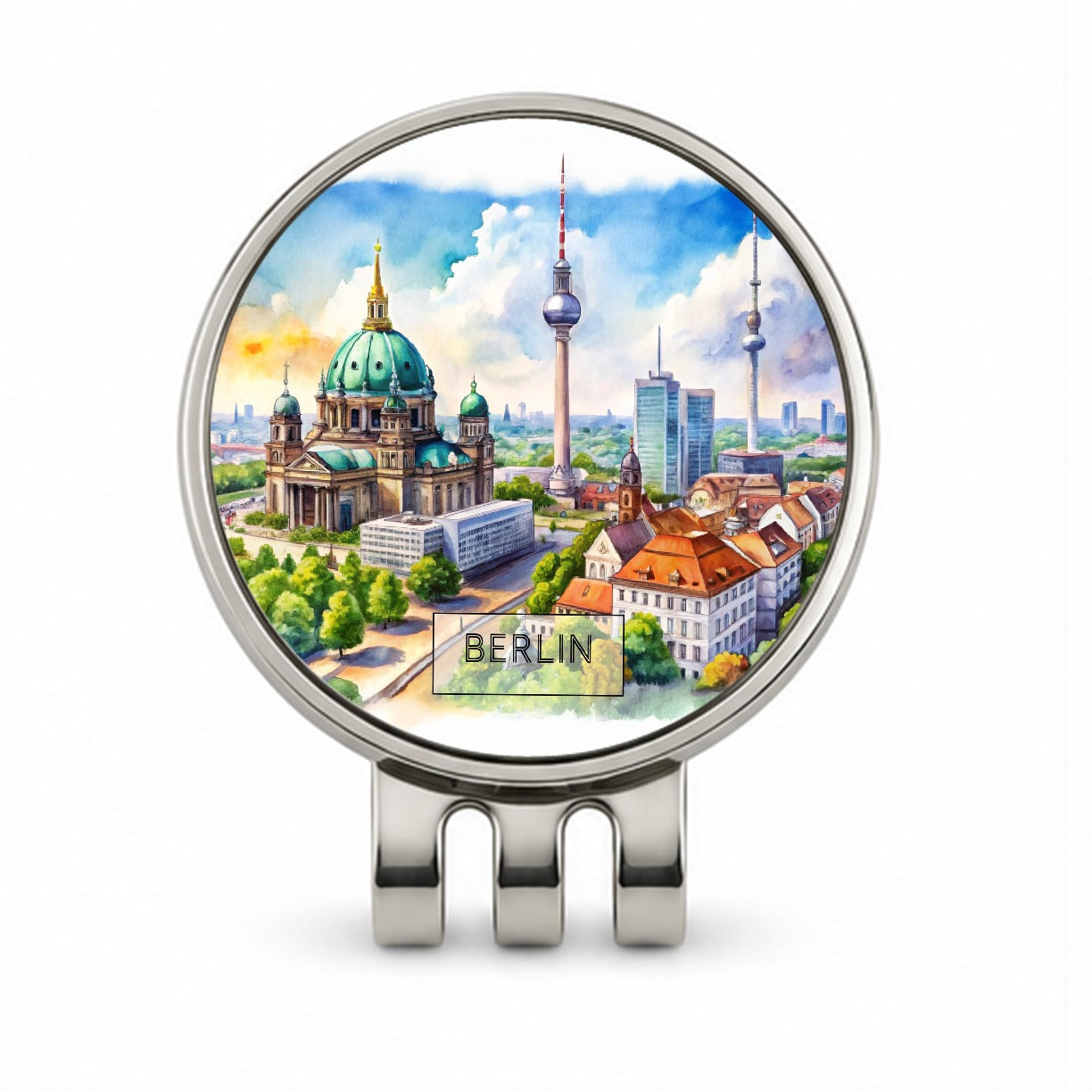 Berlin Germany Travel City Watercolor Golf Hat Clip with Ball Marker