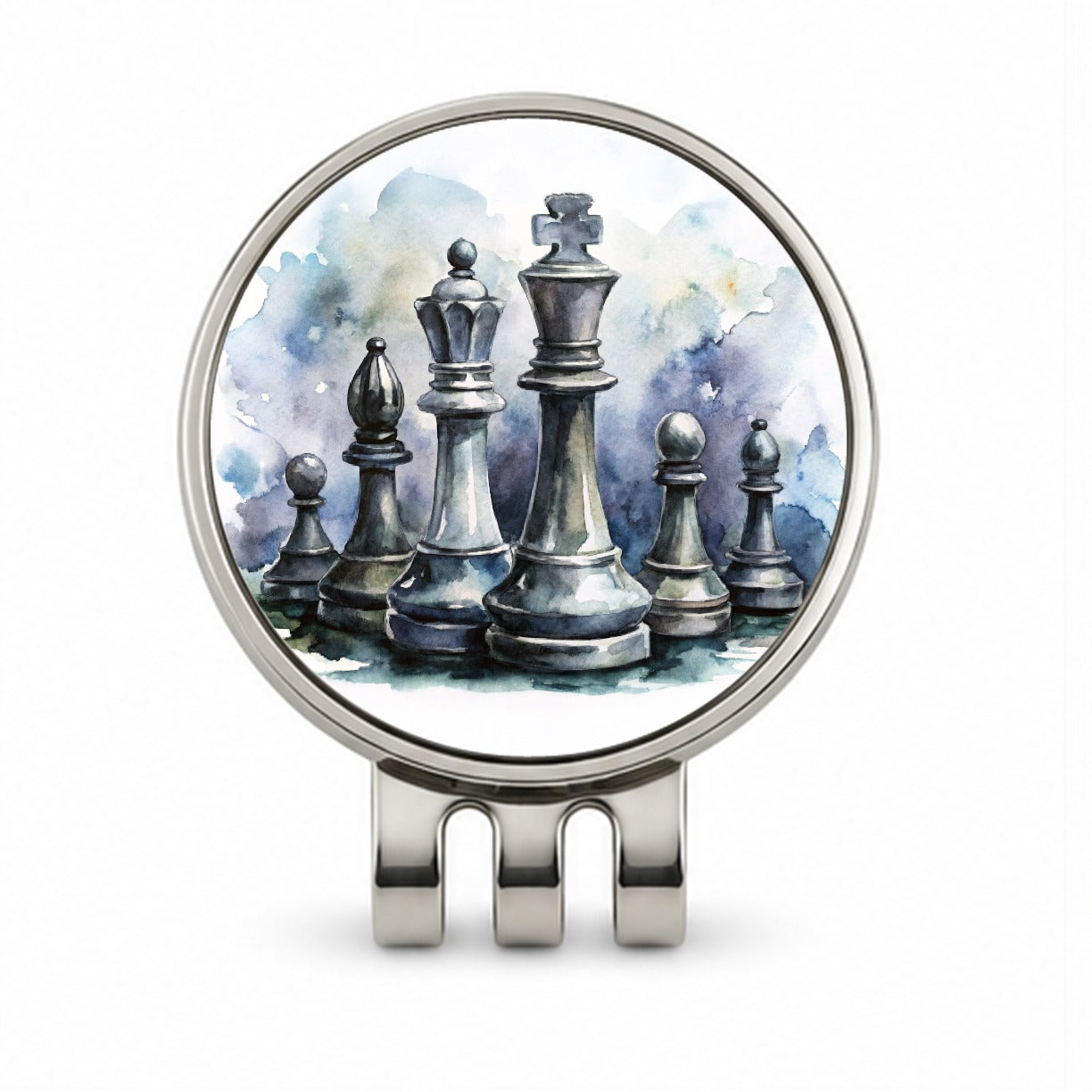 Black And White Chess Pieces Watercolor Golf Hat Clip with Ball Marker