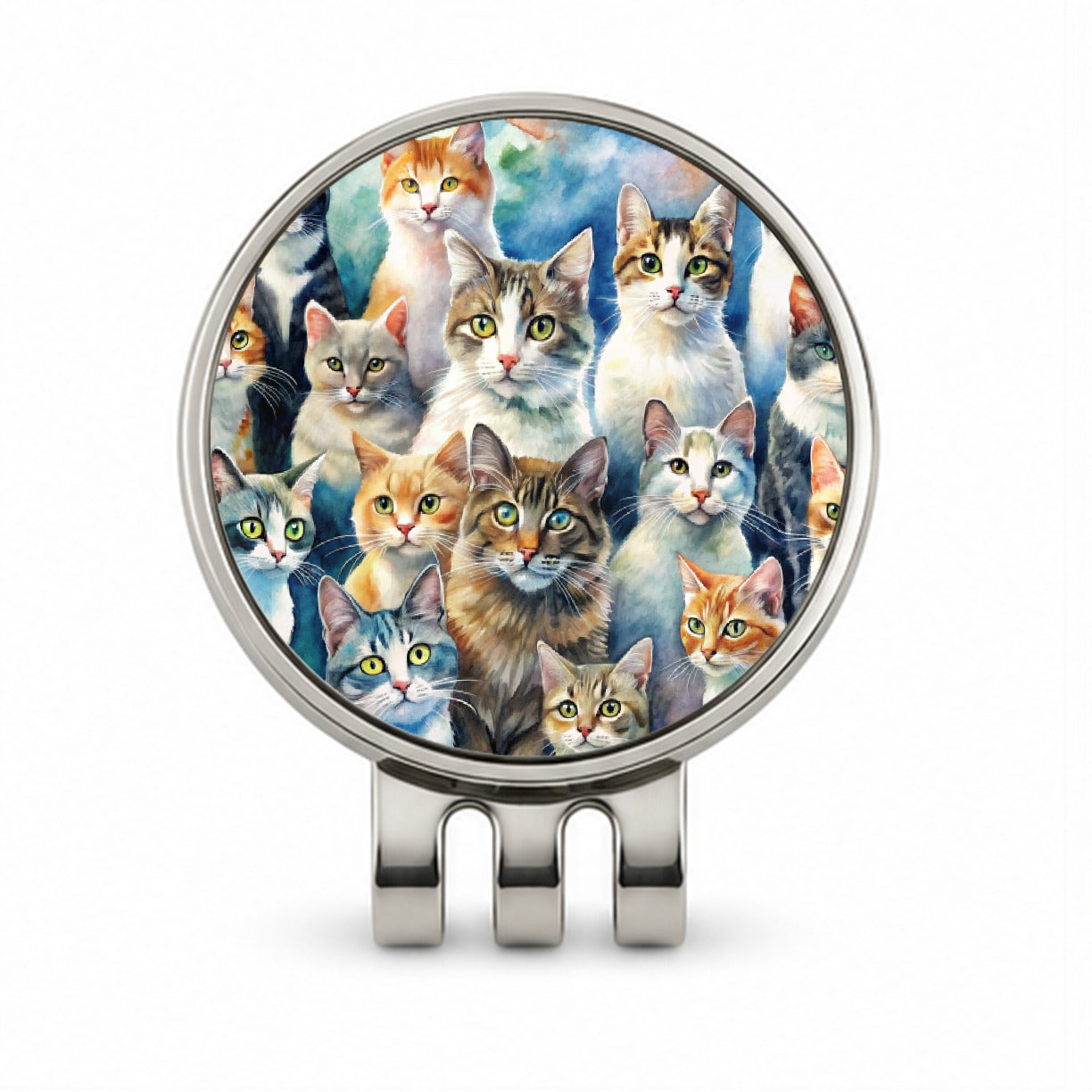 Bunch Of Cats Watercolor Golf Hat Clip with Ball Marker