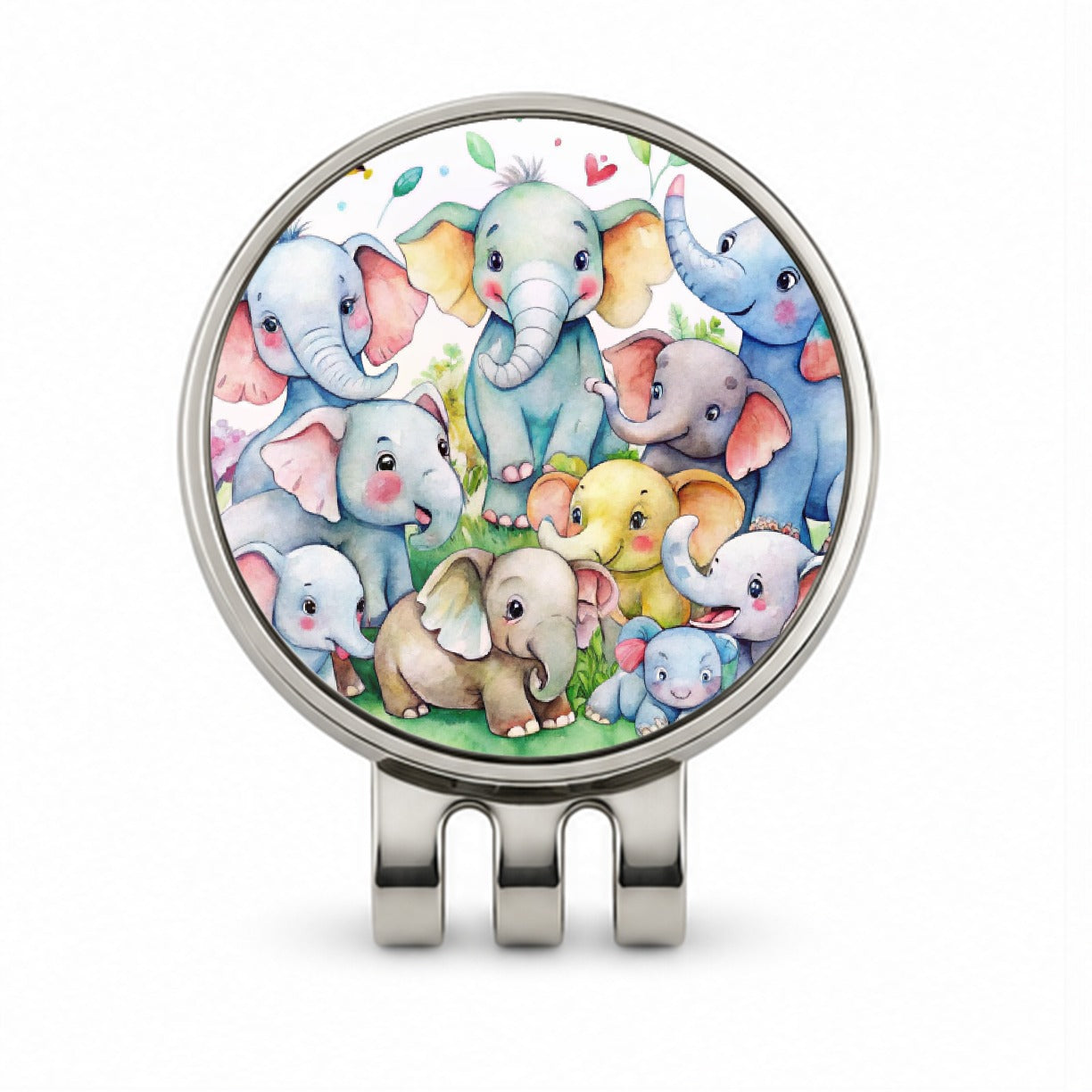 Bunch Of Cute Elephants Watercolor Golf Hat Clip with Ball Marker