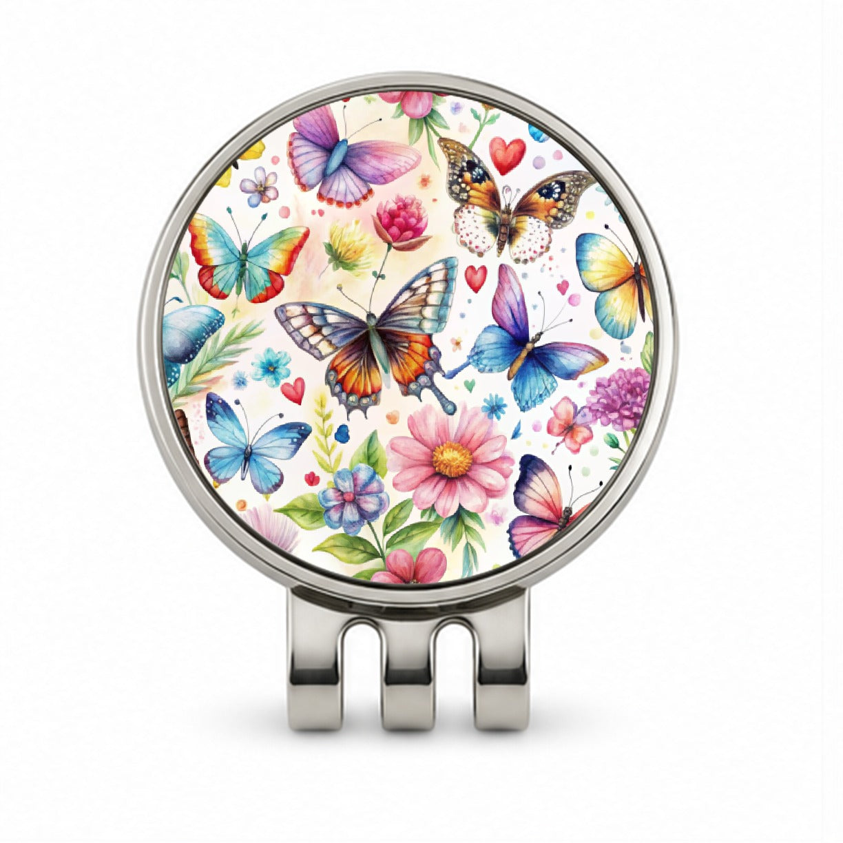 Butterflies Hearts Flowers Beautiful Watercolor Golf Hat Clip with Ball Marker