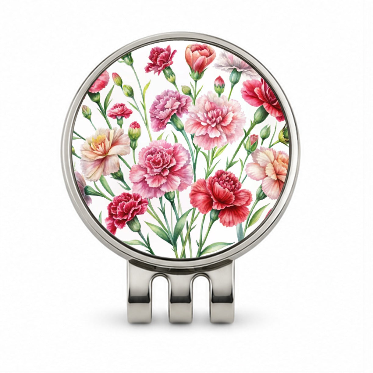 Carnations Flowers Watercolor Golf Hat Clip with Ball Marker