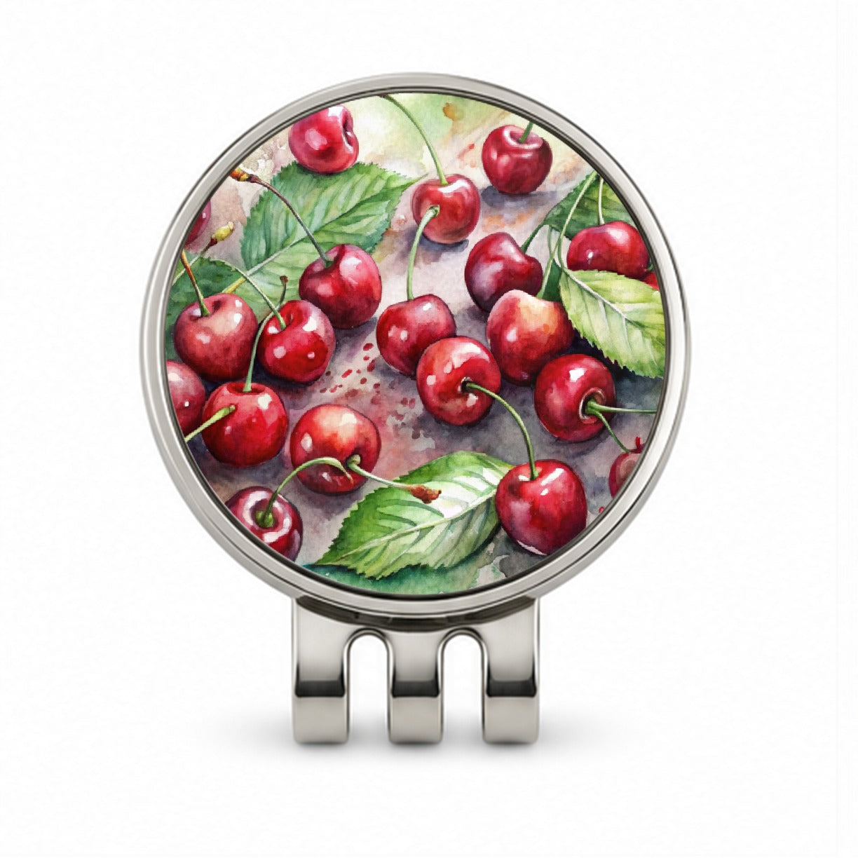 Cherries Fruit Watercolor Golf Hat Clip with Ball Marker