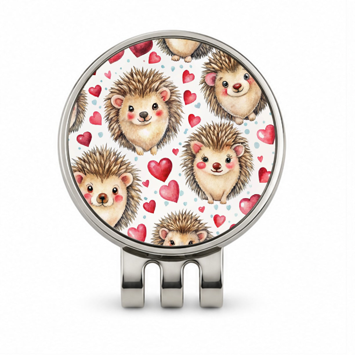 Chibi Hedgehogs And Hearts Watercolor Golf Hat Clip with Ball Marker