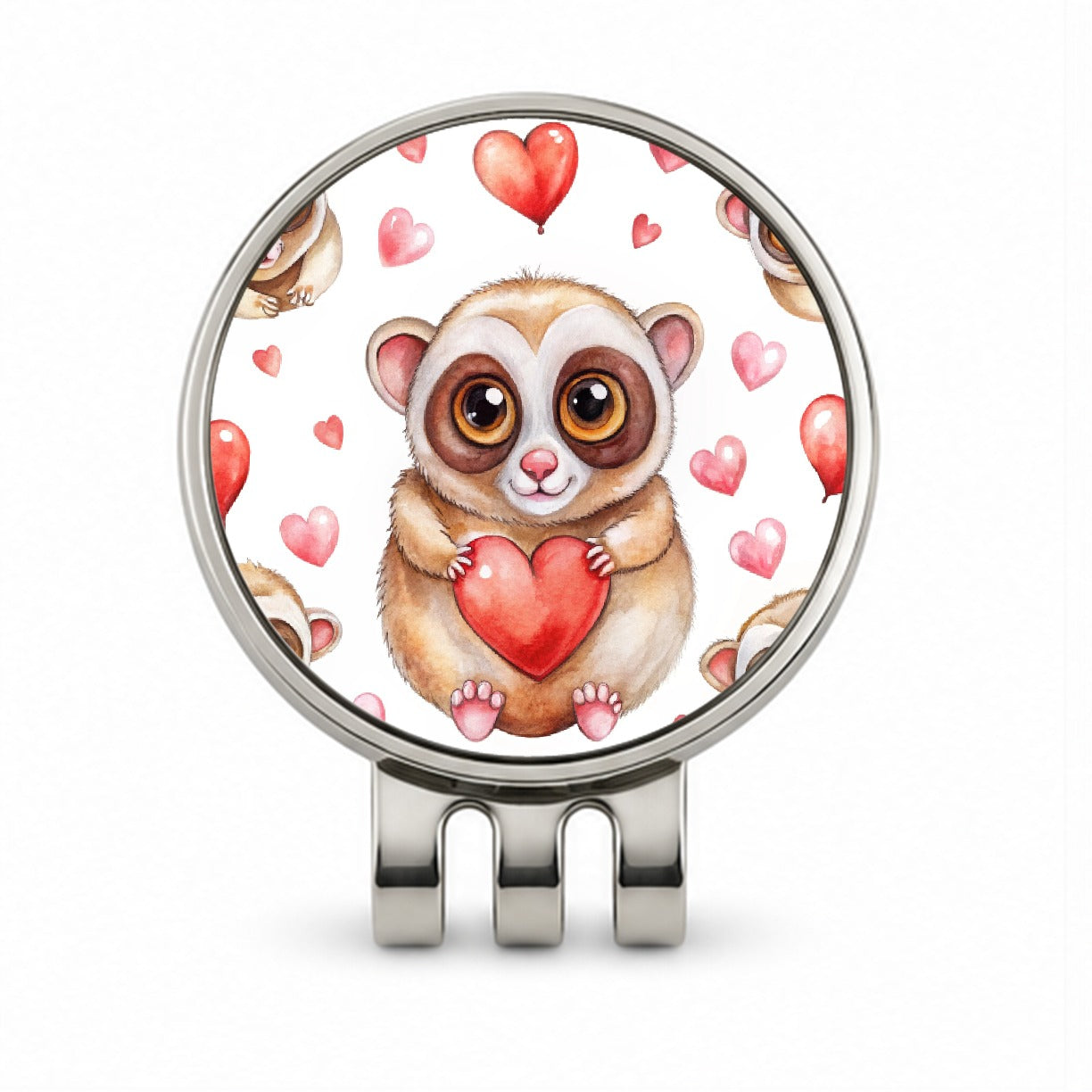 Chibi Slow Loris And Hearts Watercolor Golf Hat Clip with Ball Marker