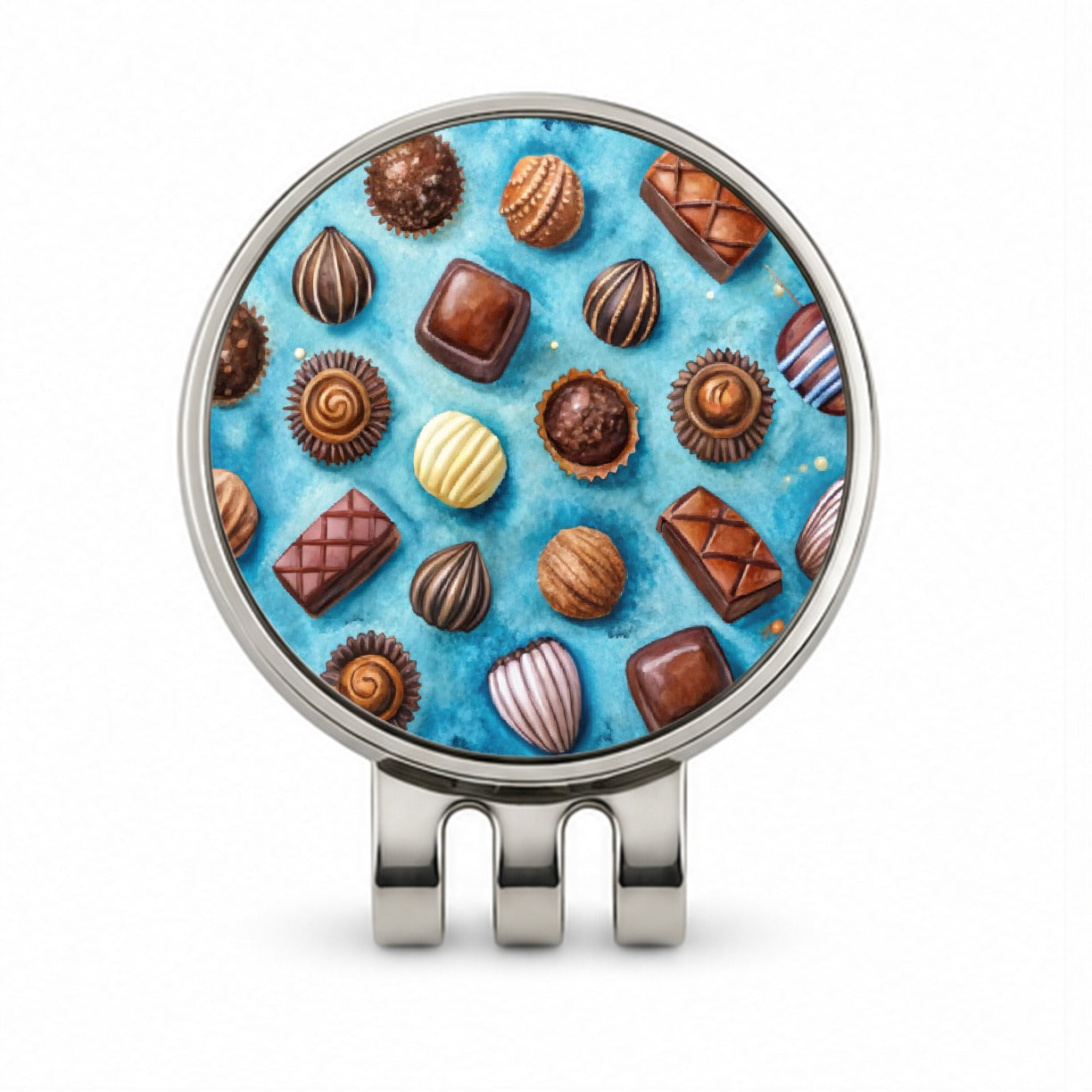 Chocolates Candy Blue Background Watercolor Golf Hat Clip with Ball Marker
