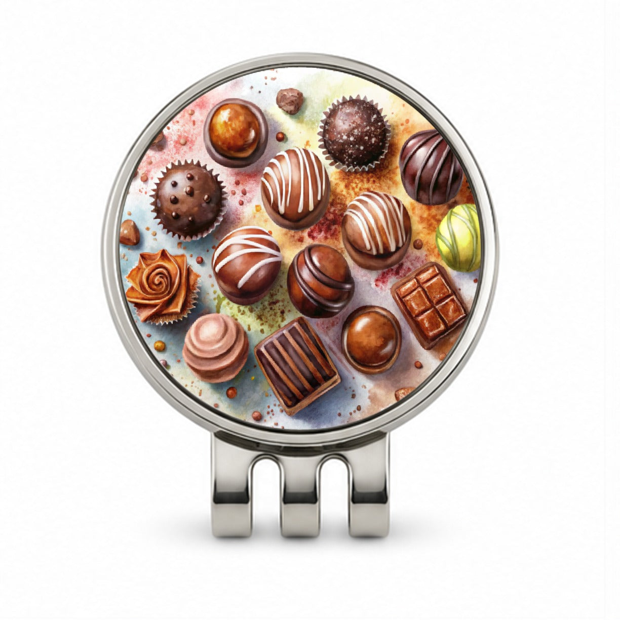 Chocolates Dark Milk Candy Watercolor Golf Hat Clip with Ball Marker