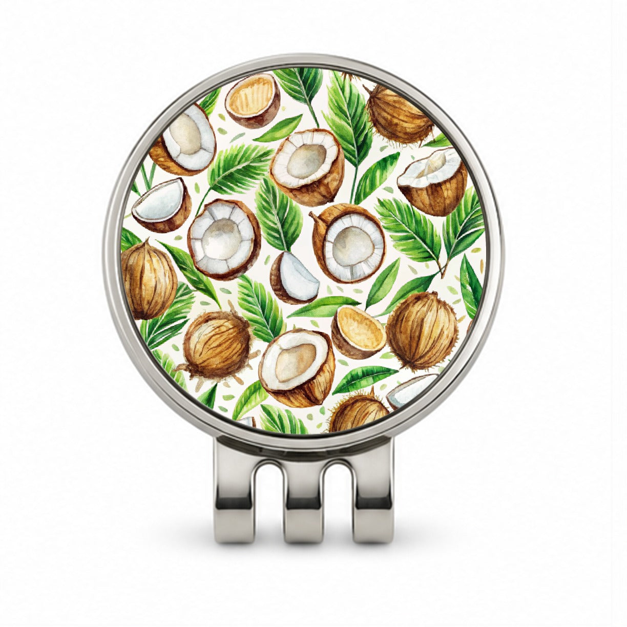 Coconut Pattern Watercolor Golf Hat Clip with Ball Marker