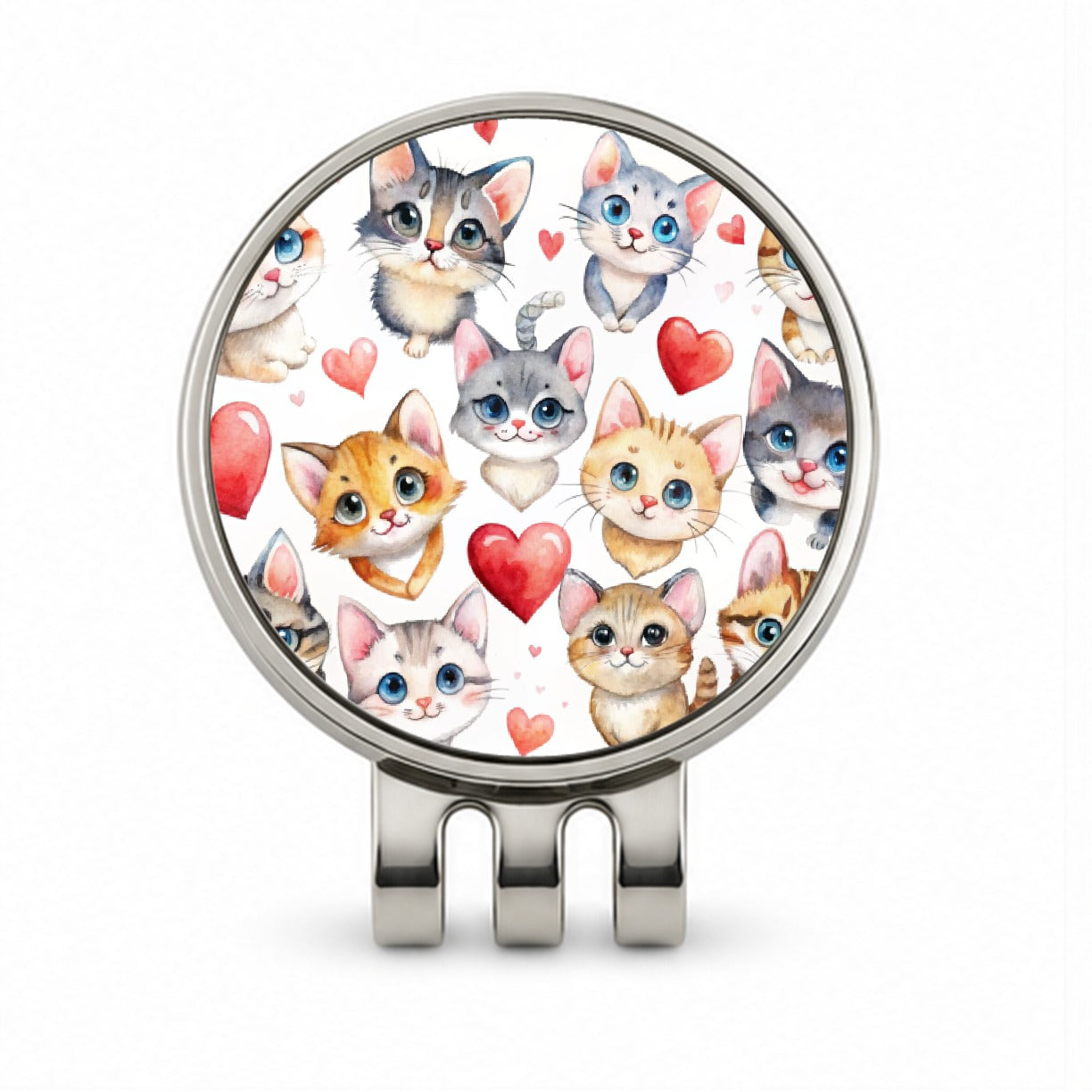Cute Fun Cats Hearts Watercolor Golf Hat Clip with Ball Marker