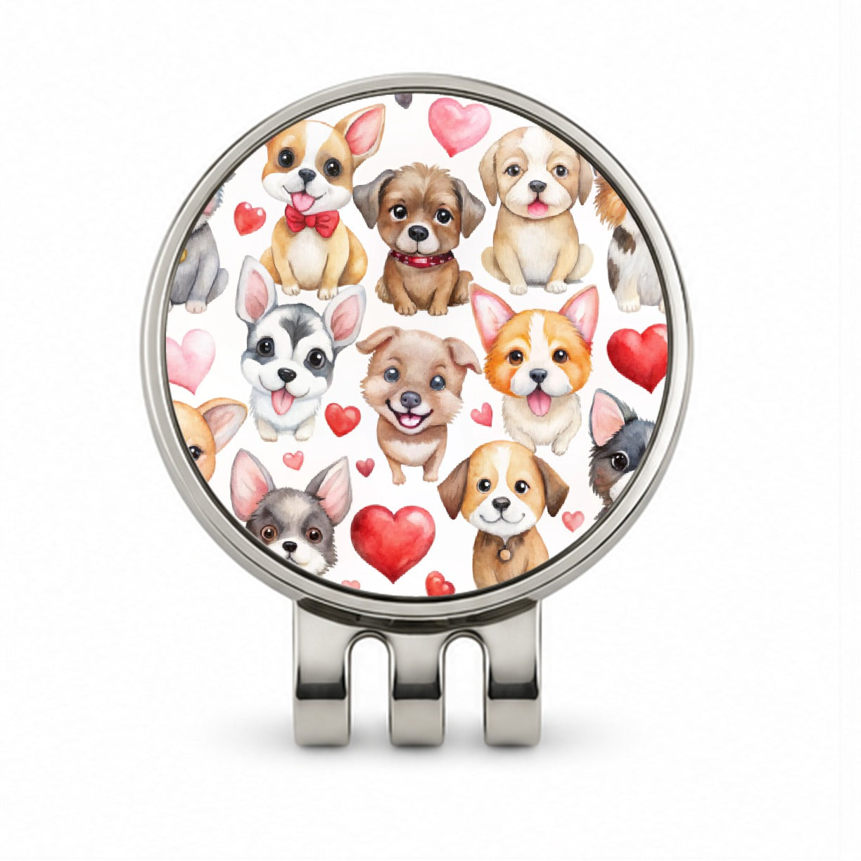Cute Fun Dogs Hearts Watercolor Golf Hat Clip with Ball Marker