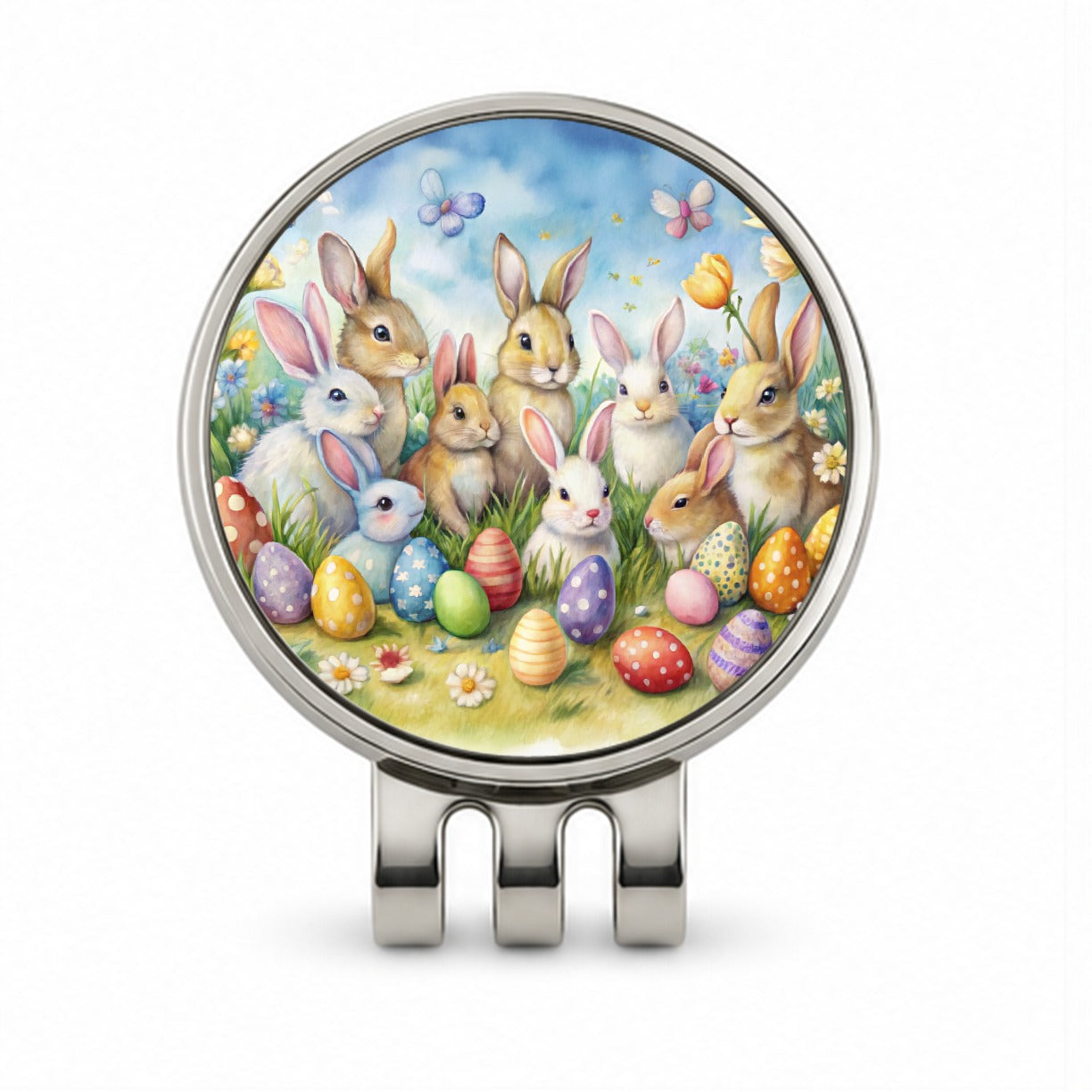 Easter Bunnies Watercolor Golf Hat Clip with Ball Marker