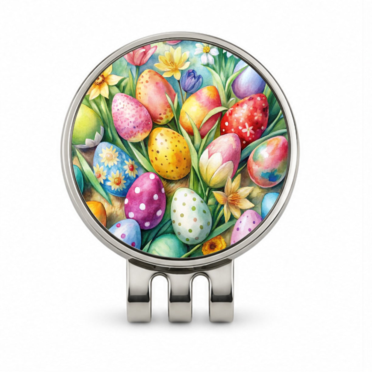 Easter Eggs Flowers Watercolor Golf Hat Clip with Ball Marker