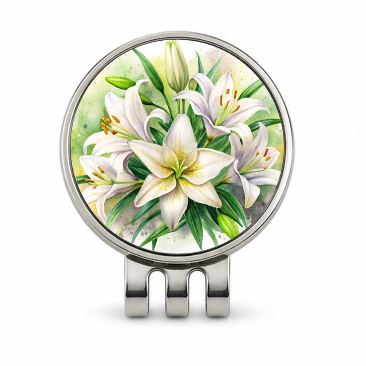 Easter Lily Flowers Watercolor Golf Hat Clip with Ball Marker