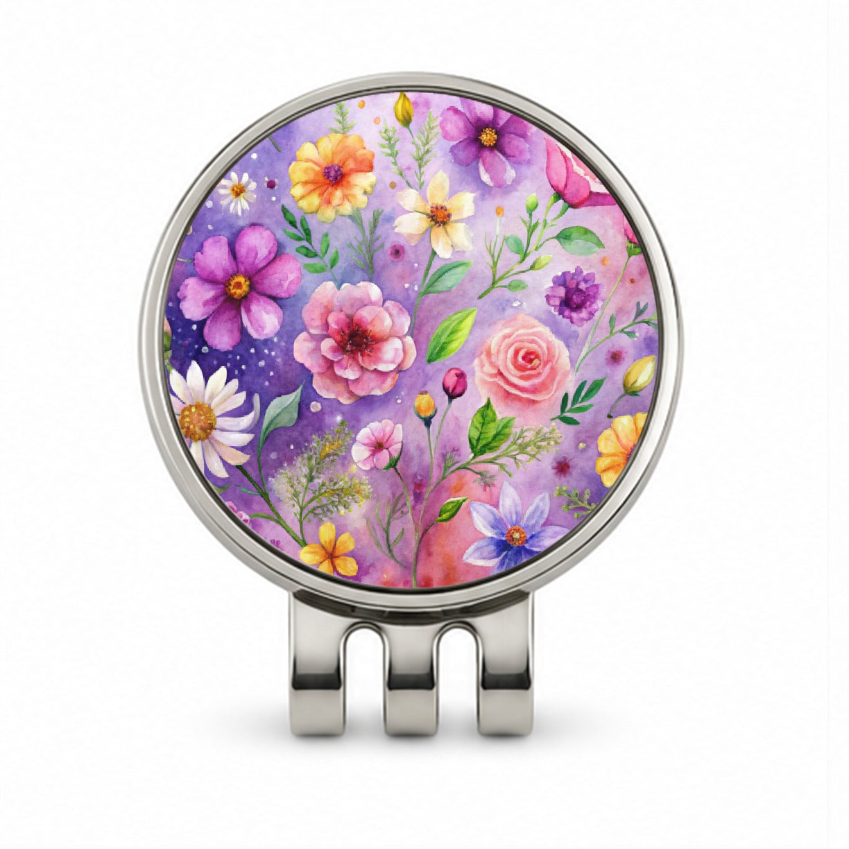 Flowers Purple Background Watercolor Golf Hat Clip with Ball Marker