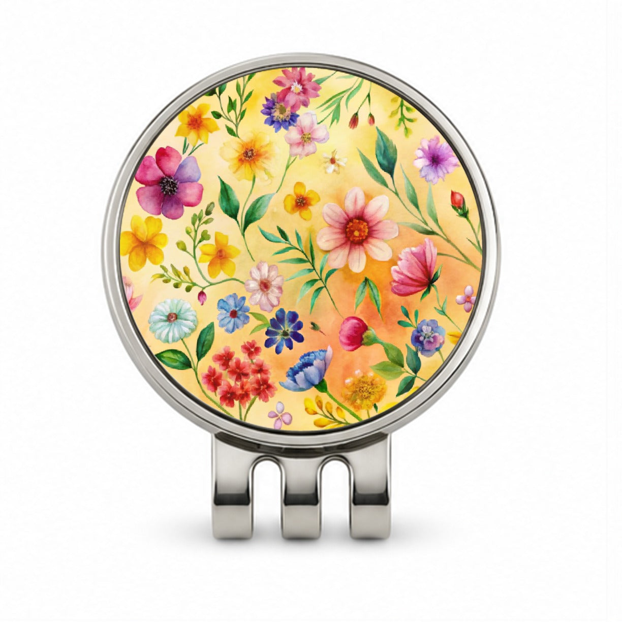 Flowers Yellow Background Watercolor Golf Hat Clip with Ball Marker