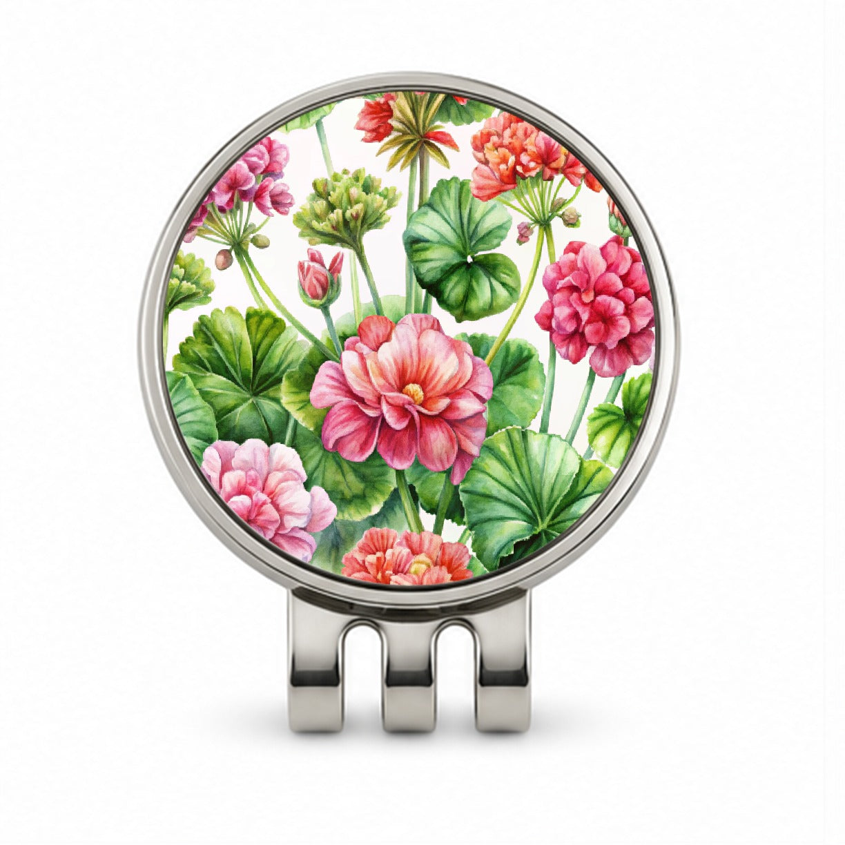 Geraniums Flowers Watercolor Golf Hat Clip with Ball Marker