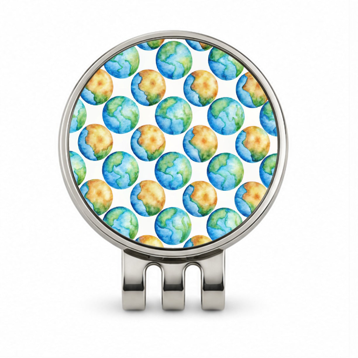 Globes Earth Pattern Watercolor Golf Hat Clip with Ball Marker