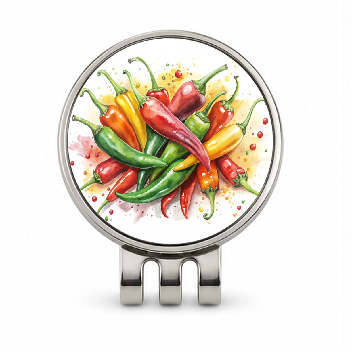 Hot Peppers Jalapenos Spicy Watercolor Golf Hat Clip with Ball Marker