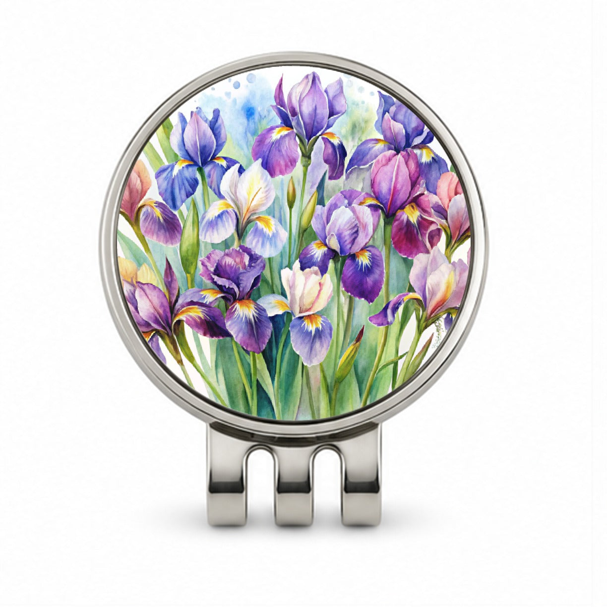Iris Purple Pretty Flowers Watercolor Golf Hat Clip with Ball Marker