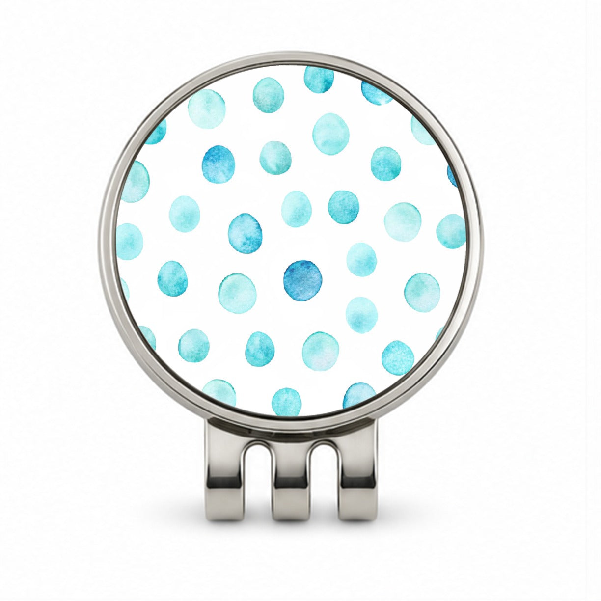 Light Blue Polka Dots White Golf Hat Clip with Ball Marker