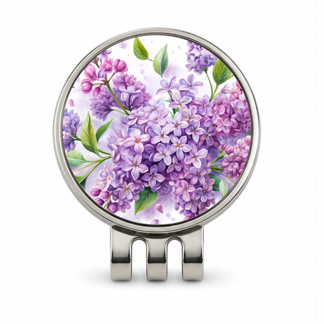 Lilac Flowers Watercolor Golf Hat Clip with Ball Marker