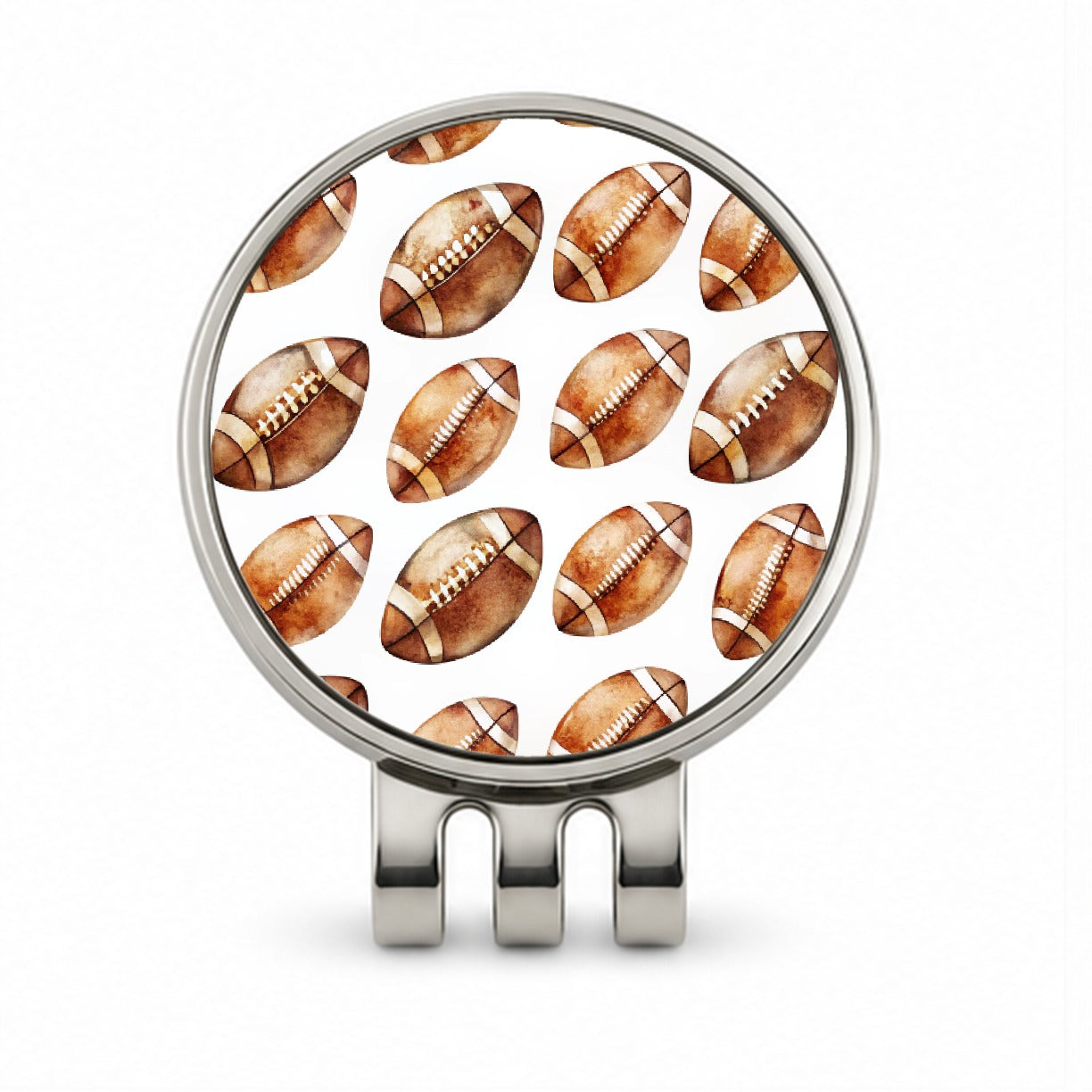 Lots Of Brown Footballs Golf Hat Clip with Ball Marker