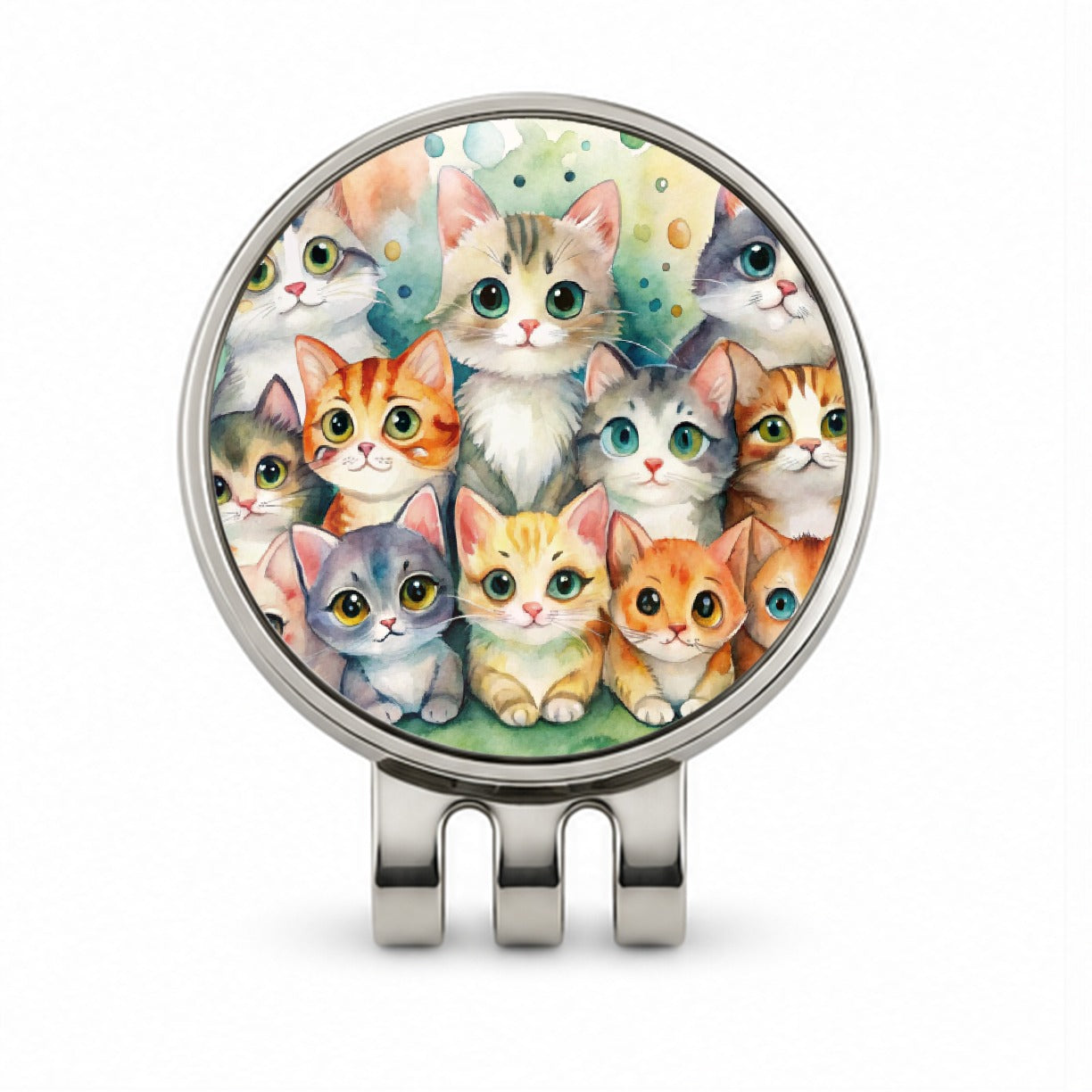 Lots Of Cute Cats Watercolor Golf Hat Clip with Ball Marker