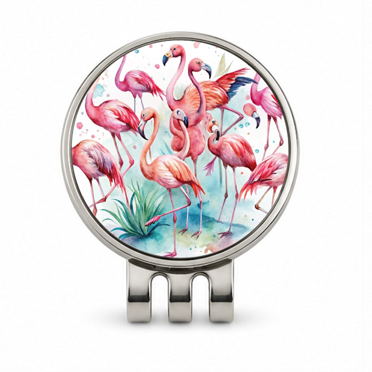 Lots Of Flamingos Watercolor Golf Hat Clip with Ball Marker