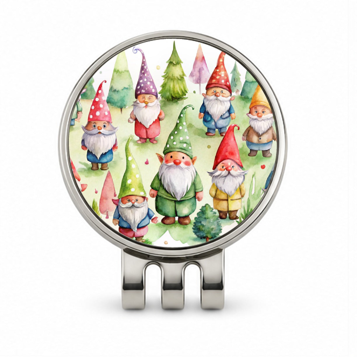Lots Of Gnomes Watercolor Golf Hat Clip with Ball Marker