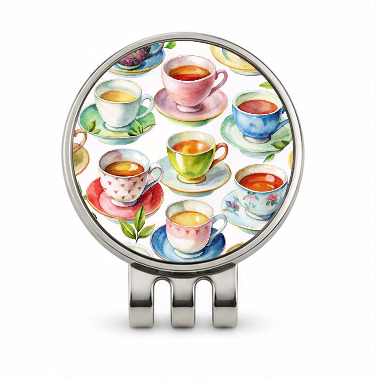 Lots Of Tea Cups Golf Hat Clip with Ball Marker