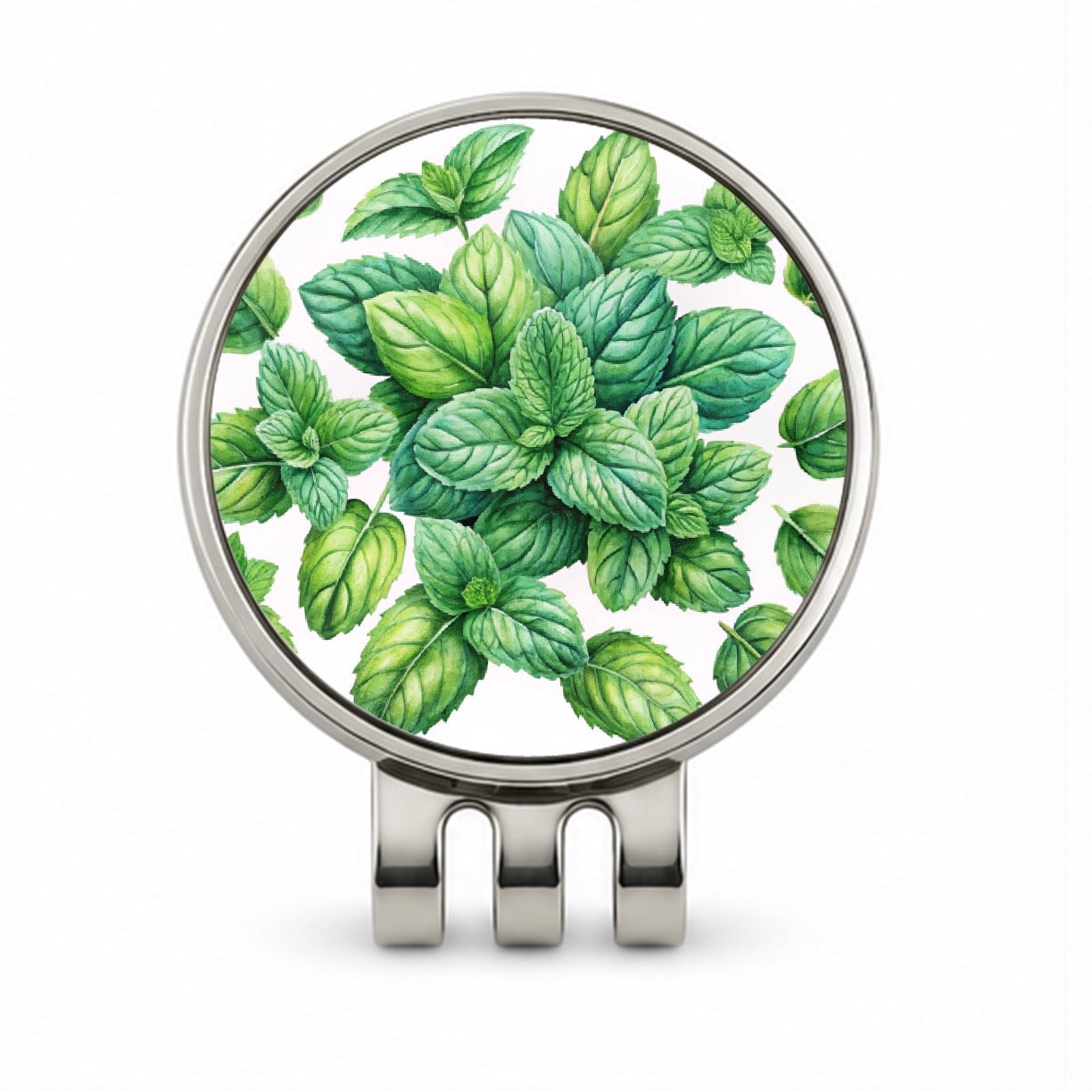 Mint Leaves Watercolor Golf Hat Clip with Ball Marker
