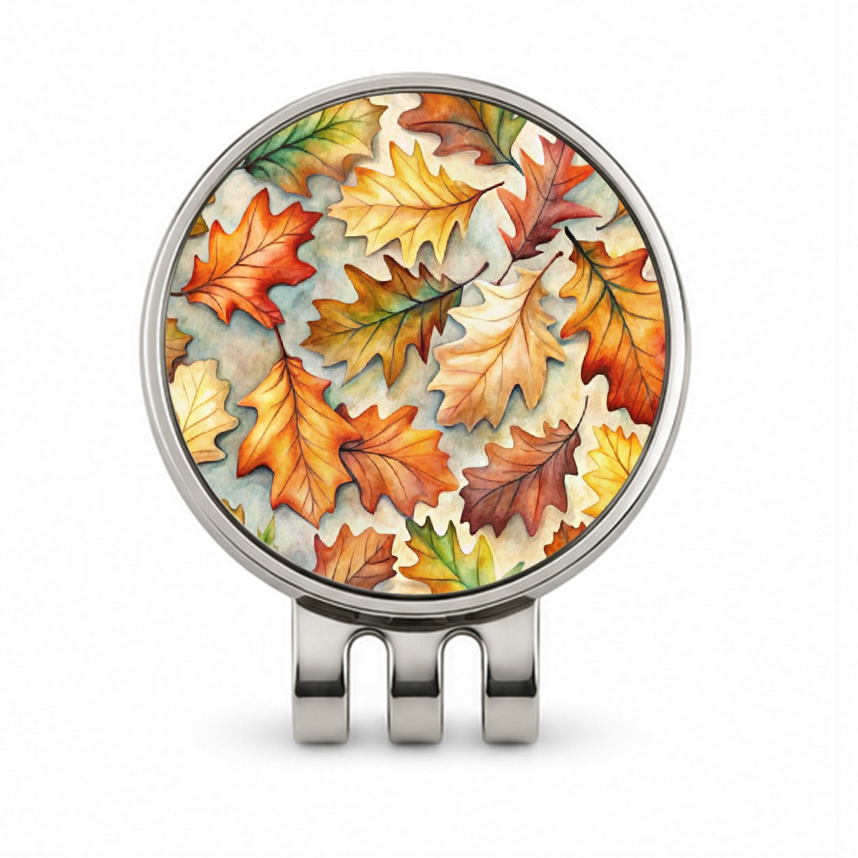 Oak Leaves Watercolor Golf Hat Clip with Ball Marker