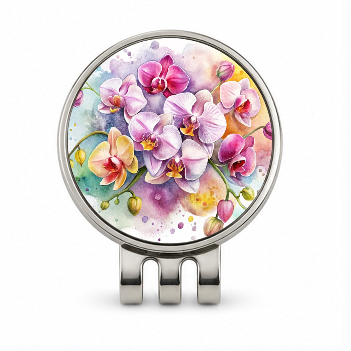 Orchids Flowers Watercolor Golf Hat Clip with Ball Marker