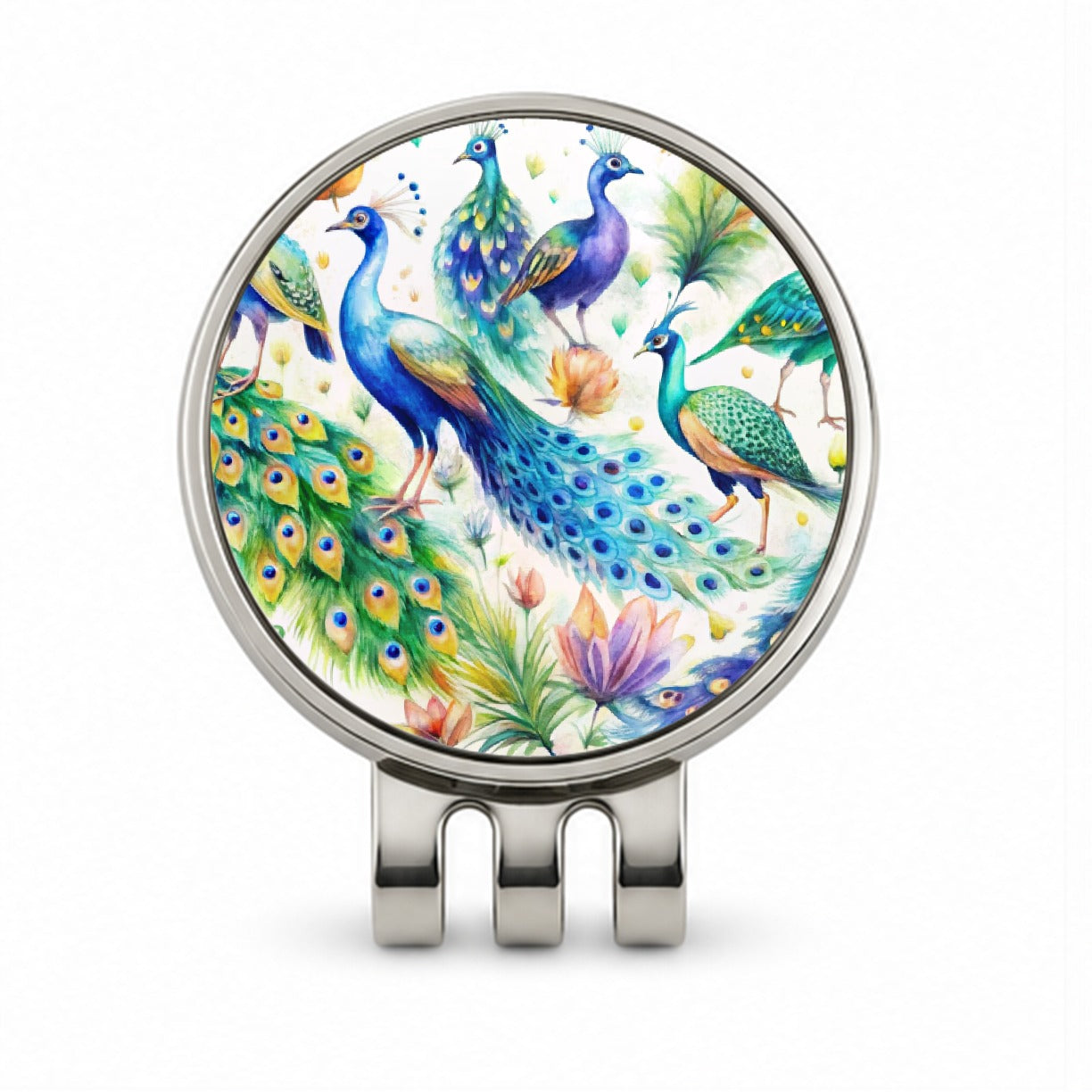 Peacocks Beautiful Birds Watercolor Golf Hat Clip with Ball Marker